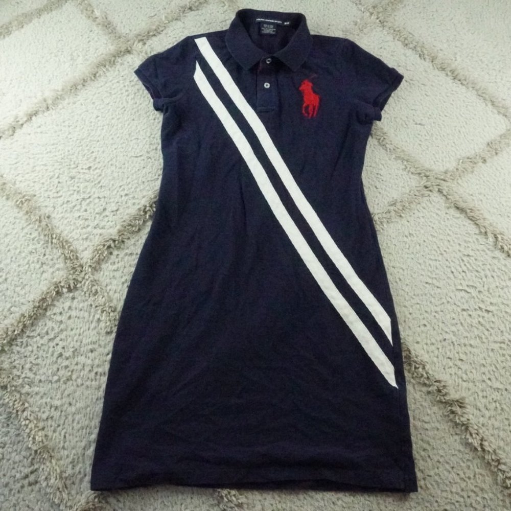 Ralph Lauren Big Pony T-Shirt Dress Womens Medium Blue White red